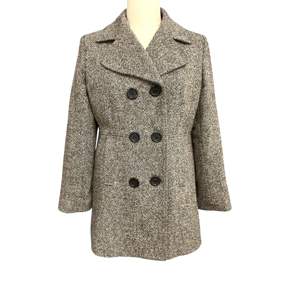 Croft & Barrow Wnms Wool Blend Tweed Pea Coat XL Speckled Brown Double Breasted